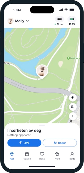 Illustrasjon av Tractive-appens kartskjerm