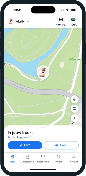 Illustratie van het kaartscherm van de Tractive-app