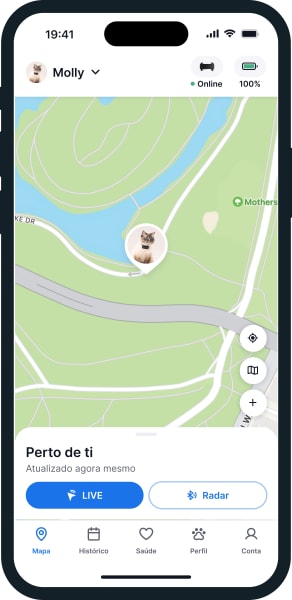 Imagem do ecrã de mapa da aplicação Tractive