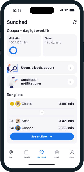 Illustration af Tractive-appens trivselsskærm