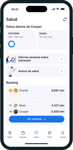 Ilustración de la pantalla Bienestar en la app Tractive