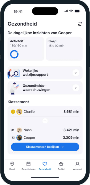 Illustratie van het scherm Wellness in de Tractive-app
