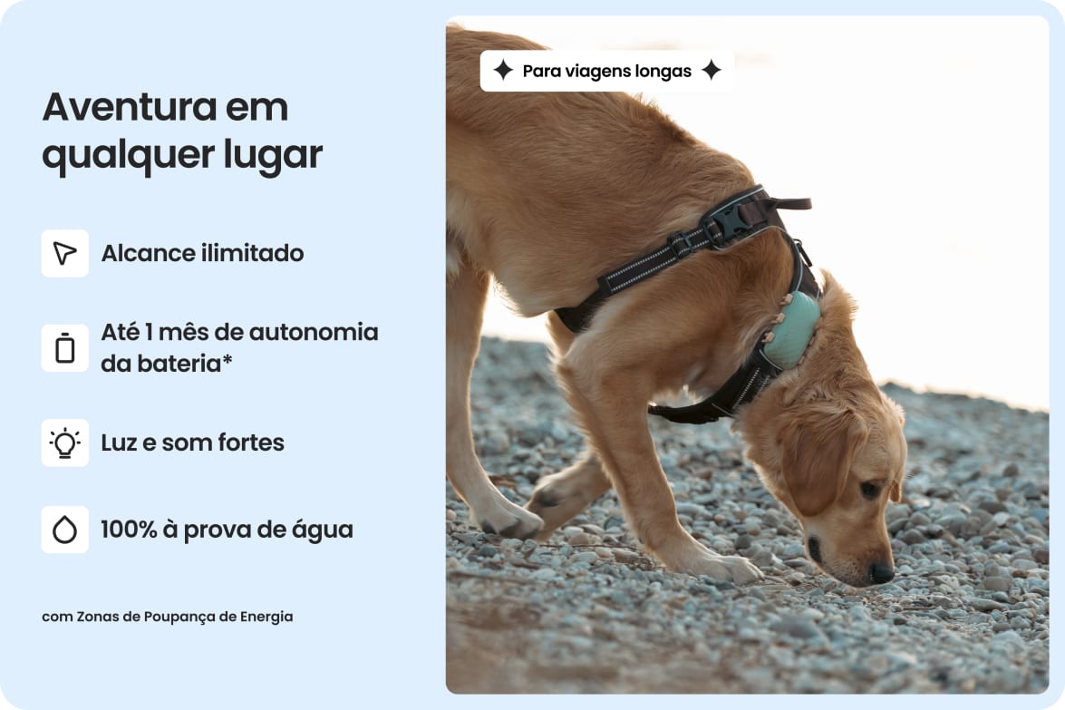 Large dog wearing Tractive DOG XL tracker, highlighting waterproof design and up to 1-month battery life.