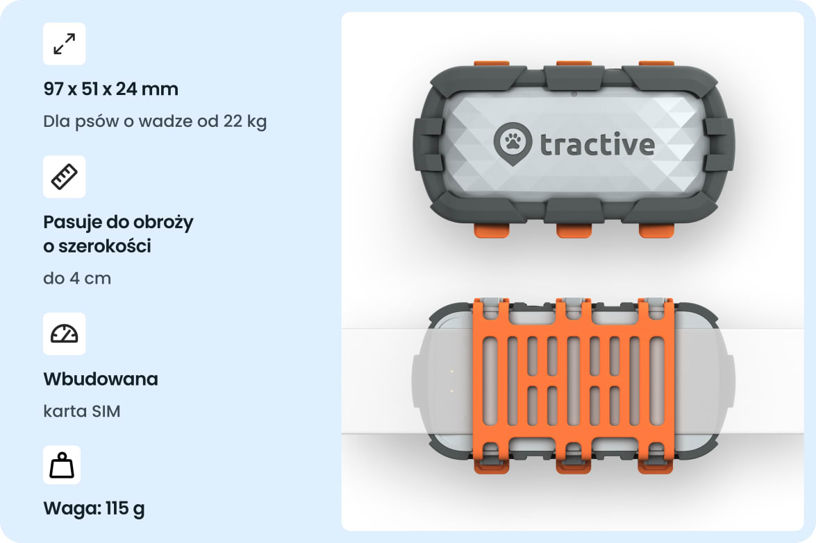 Tractive app showing live tracking, escape alerts, and location history for dogs using the DOG XL Adventure.